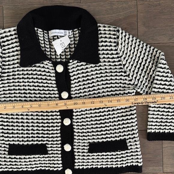 Vintage Charm Black and White Striped Women's Sweater - Picture 7 of 8